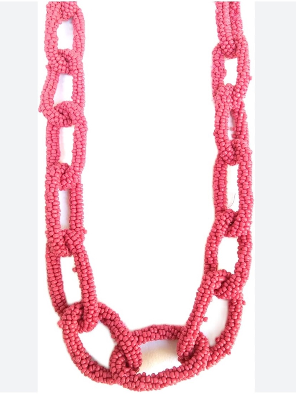 Handmade Hot Pink Seed Bead Chunky Link Statement Necklace